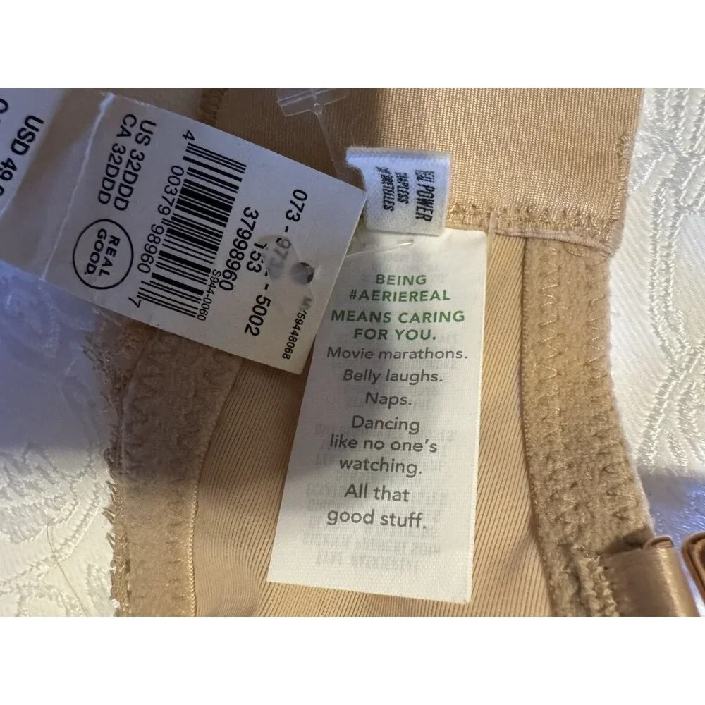 Aerie Real Power Convertible Strapless or Straps Push Up Bra Beige 32DDD NEW NWT